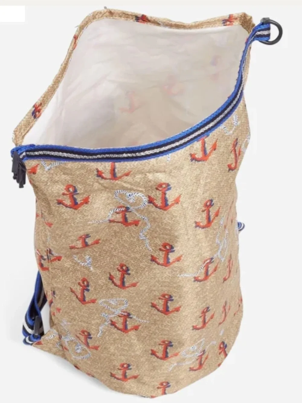 Vera Bradley Tan Anchor Print Backpack with Blue-Striped Straps